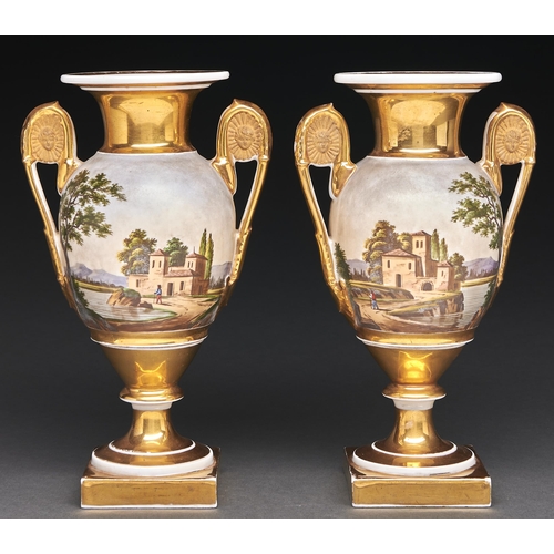 Appraisal: A pair of French gilt ground porcelain vases c painted