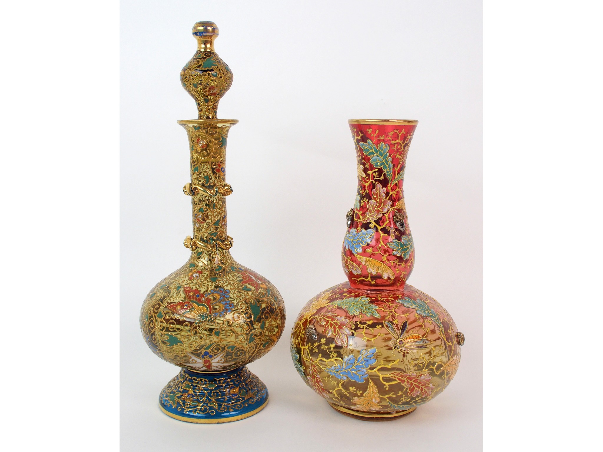 Appraisal: Two Bohemian Moser enamelled glass vesselscirca comprising a double gourd