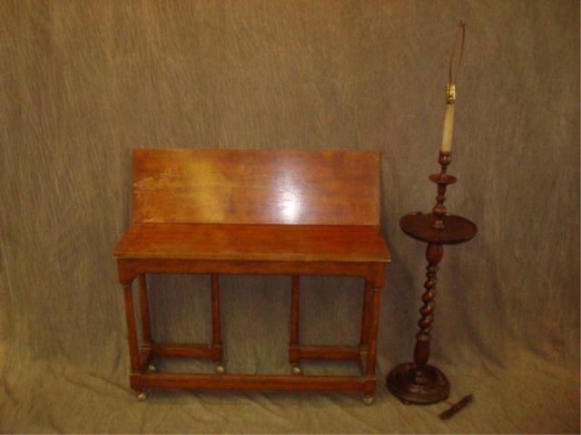 Appraisal: Wood standing lamp together with flip top table Small chip