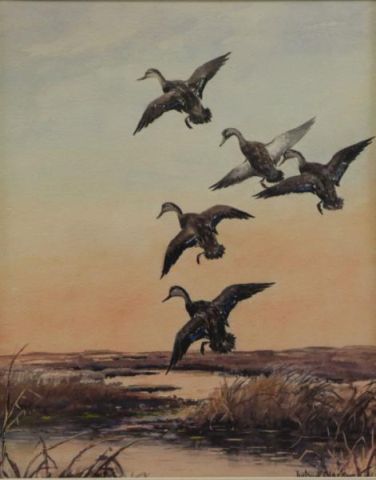 Appraisal: CLARK Roland Watercolor of Ducks in Flight Signed lower right