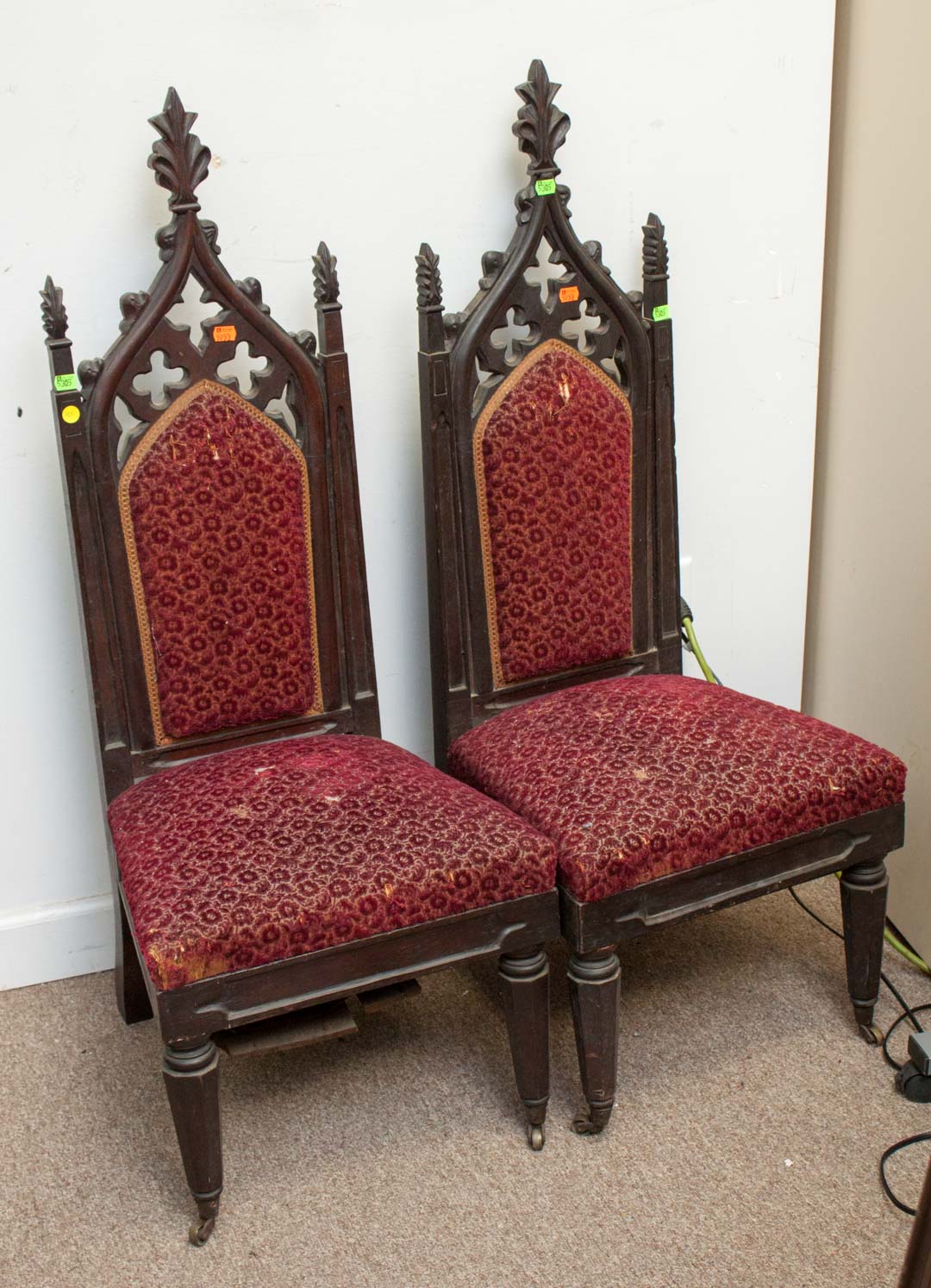 Appraisal: Pair of Gothic style side chairs