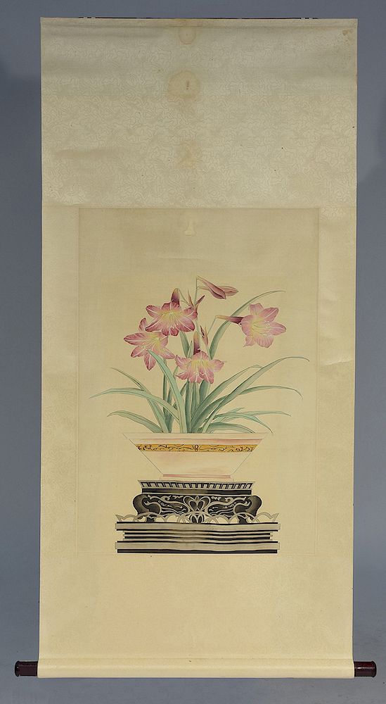 Appraisal: Chinese painted scroll of orchid Chinese painted scroll of orchid