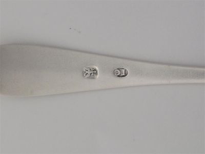 Appraisal: JAMES CORNFUTE A bright cut pointed end teaspoon script initials