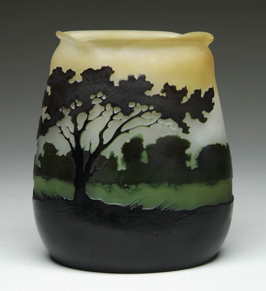 Appraisal: GALL FRENCH CAMEO VASE Brown and green scenic vase on