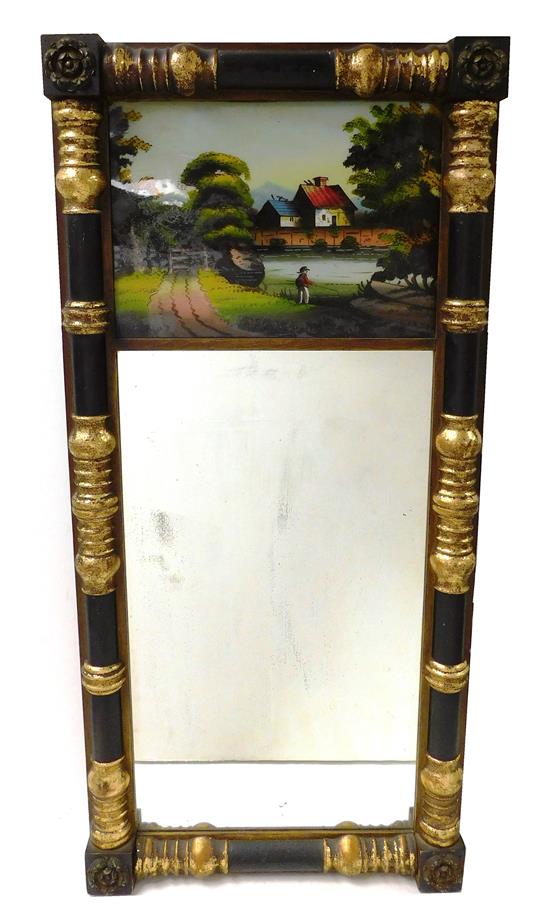 Appraisal: MIRROR th C Federal wall mirror black and gold painted