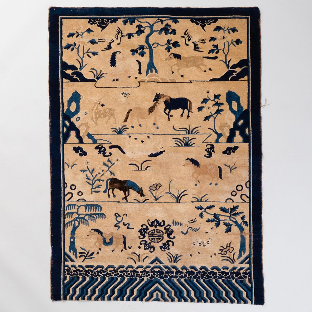 Appraisal: Chinese Art Deco Blue and White Rug ft in x