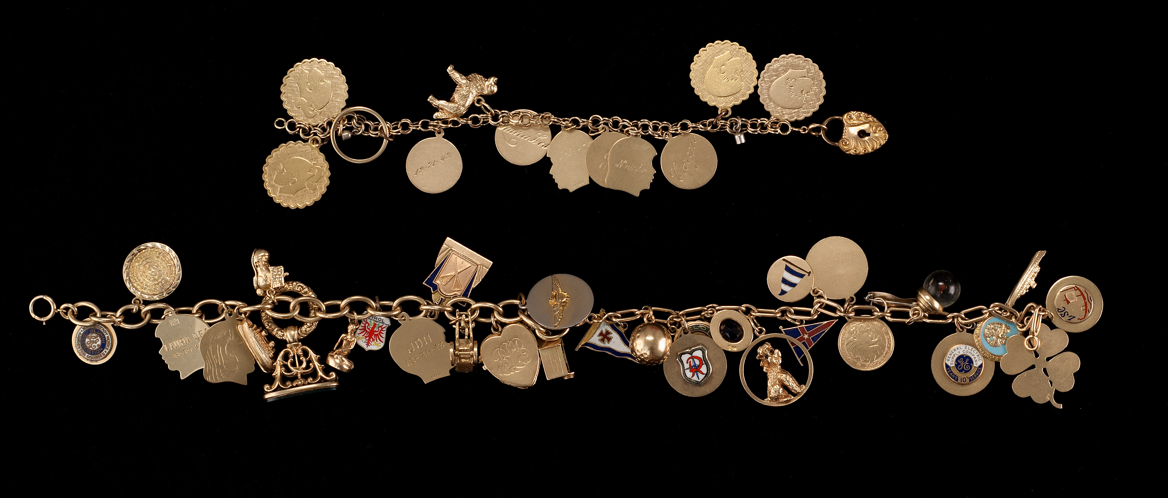 Appraisal: YELLOW GOLD CHARM BRACELET AND NECKLACE Mostly kt Gross weight