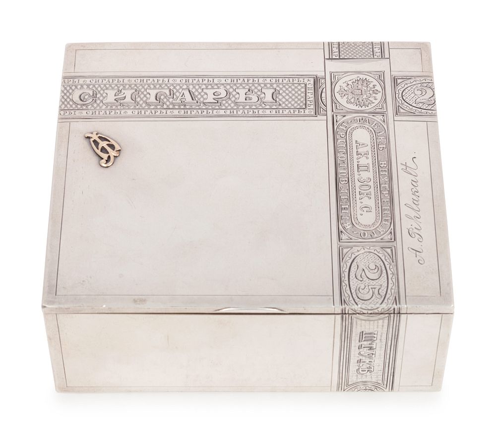 Appraisal: A Russian Silver and Gold-Mounted Table-Top Cigarette Box A Russian