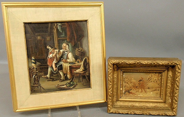 Appraisal: - Two framed th c oil paintings- soldier on horseback