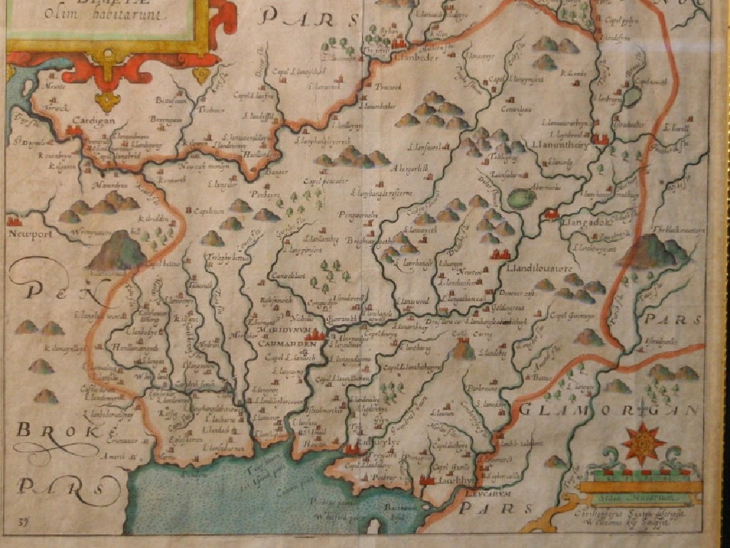 Appraisal: Caermardi A double sheet hand coloured Saxton Kip map cm