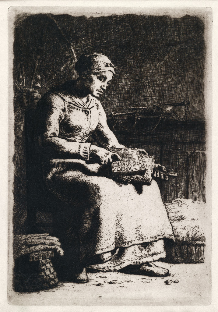 Appraisal: JEAN-FRAN OIS MILLET La Cardeuse Etching on thin cream laid