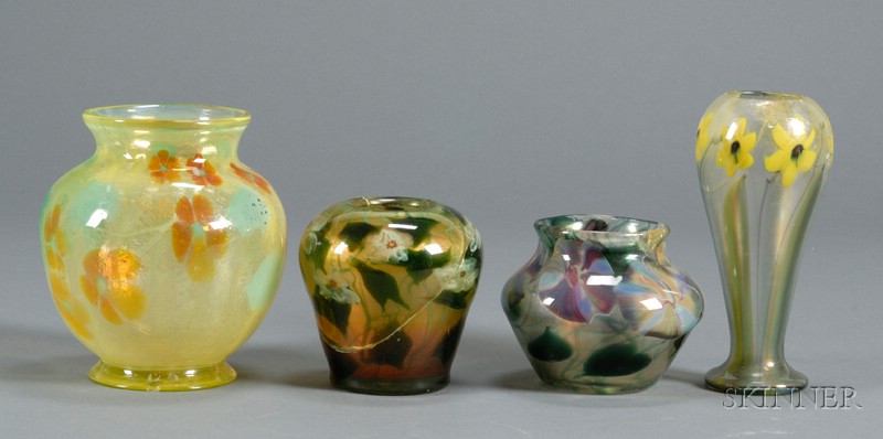 Appraisal: Four Tiffany Paperweight Vases Glass New York early th century