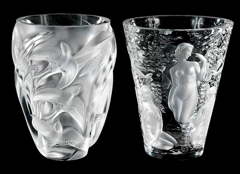 Appraisal: Two Lalique Vases Martinets and Ondines both engraved Lalique France