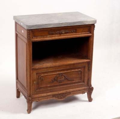 Appraisal: A Continental walnut bedside table with marble top cm wide