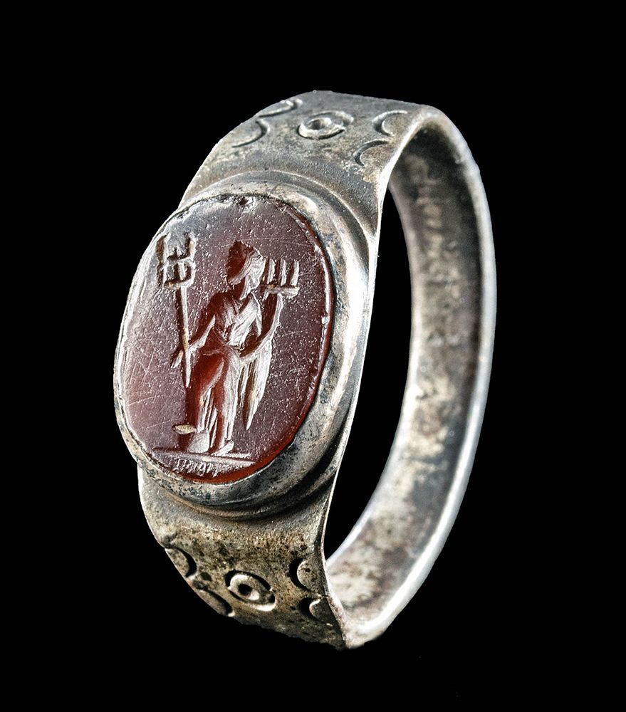 Appraisal: Roman Silver Ring with Carnelian Intaglio of Fortuna Roman Imperial