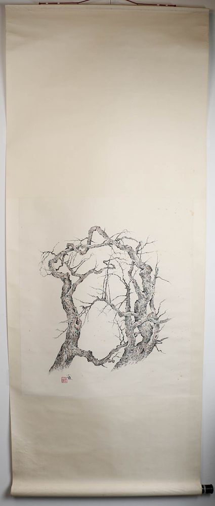 Appraisal: ZENG XIAOJUN TREE STUDY Depicting two pine trees interlock together