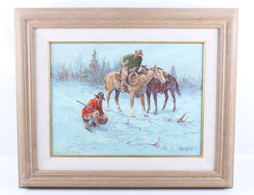 Appraisal: Fred Oldfield Trackers Original Oil Framed Art Featured in this