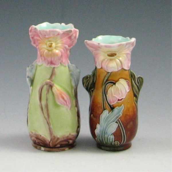 Appraisal: Two Majolica Vases left marked several chips around the base