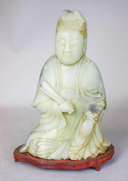 Appraisal: Large Carved Jade Scholar Large carved green and purple jade