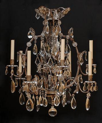 Appraisal: Louis XVI-Style Silvered Metal and Glass Eight-Light Chandelier Modern in