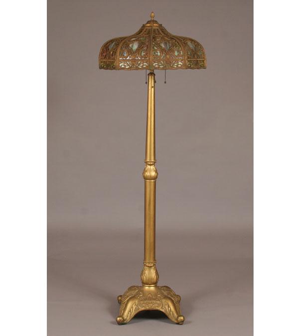 Appraisal: Impressive Art Nouveau polychrome slag glass floor lamp striking shade