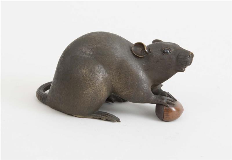 Appraisal: JAPANESE BRONZE FIGURE OF A RAT WITH A CHESTNUT Impressed