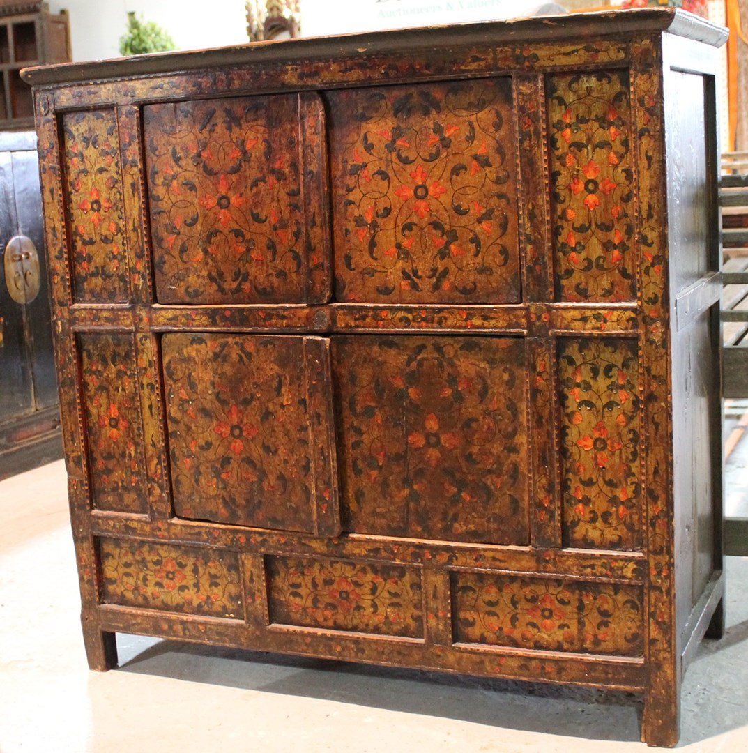 Appraisal: A th century Eastern floral painted side cabinet with two