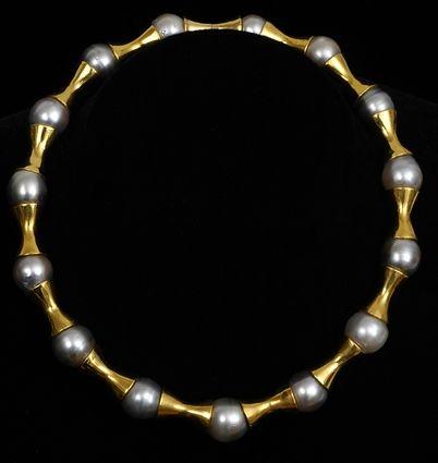 Appraisal: BAROQUE PEARL AND GOLD CHOKER in Provenance Property from the