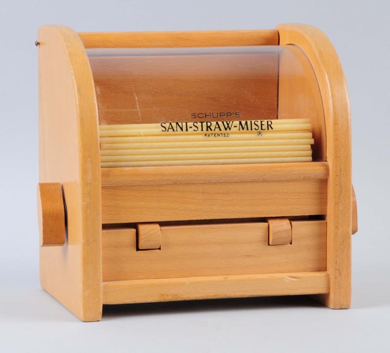 Appraisal: Horizontal Wooden Straw Dispenser Circa s Shows little to no