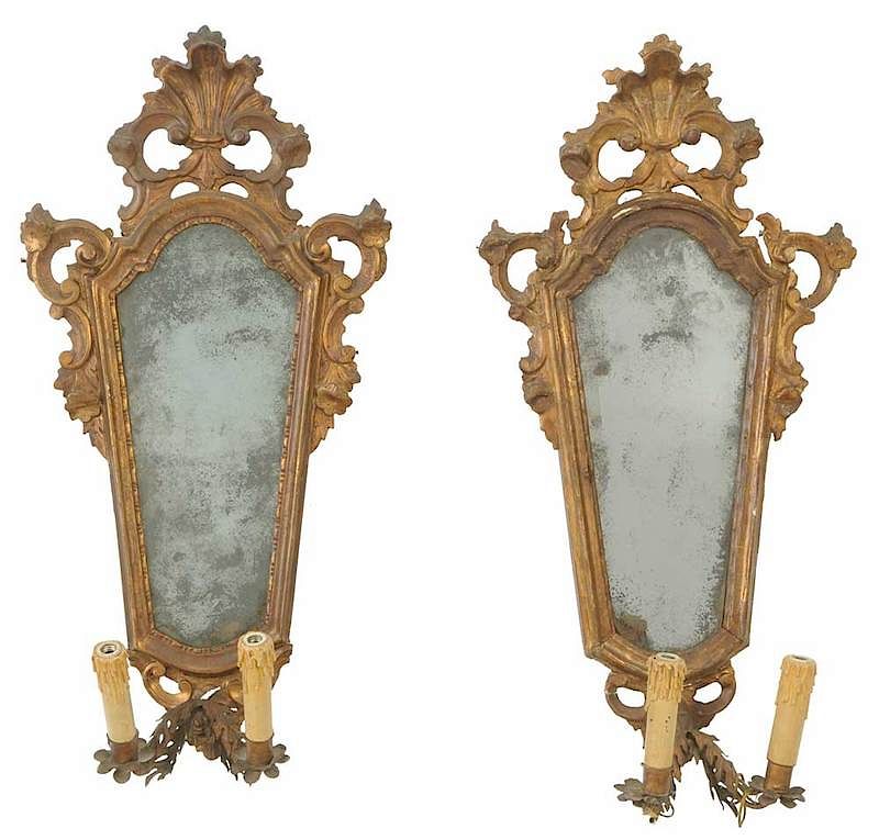 Appraisal: Pair Venetian Baroque Carved Girandoles th century each shell and