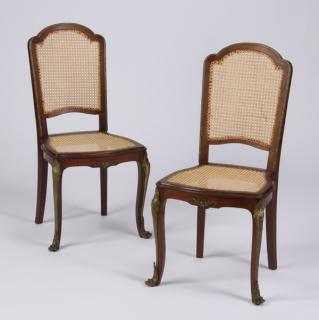 Appraisal: th c bronze mounted walnut chairs w woven cane Pair