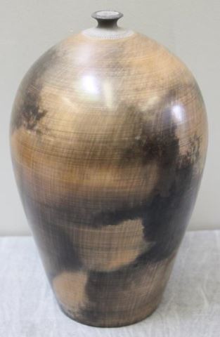 Appraisal: Nancee Meeker Pit Fired and Etched Vase Nancee Meeker decorative