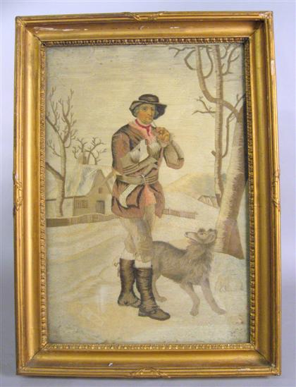 Appraisal: English needlework and painted picture th century Depicting a gentleman