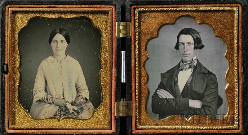 Appraisal: Two Sixth Plate Daguerreotype Wedding Portraits of a Young Man