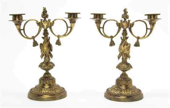 Appraisal: A Pair of Gilt Metal Two-Light Candelabra decorated in a