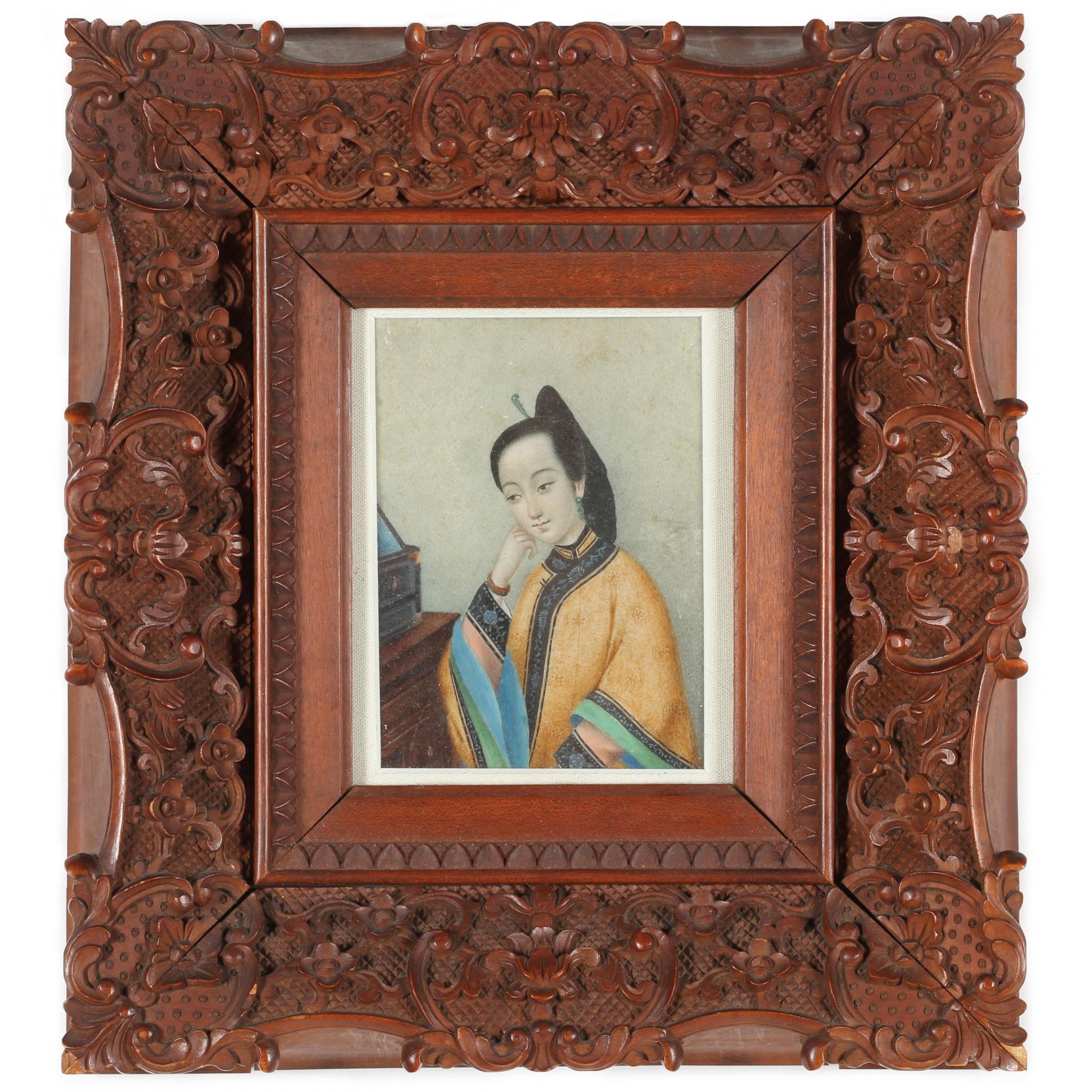 Appraisal: Chinese Export Miniature Painting on Ivory Qing Dynasty half-length portrait