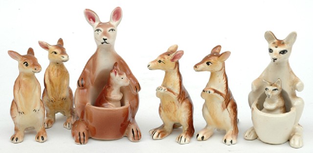 Appraisal: THREE JAPANESE PORCELAIN KANGAROO CRUETS Each modelled as kangaroos two