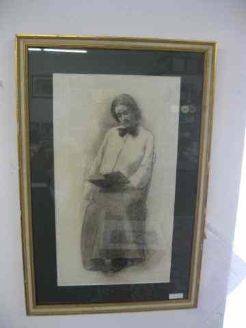 Appraisal: Louisa M Gibson Pratt pencil drawing lady reading image area