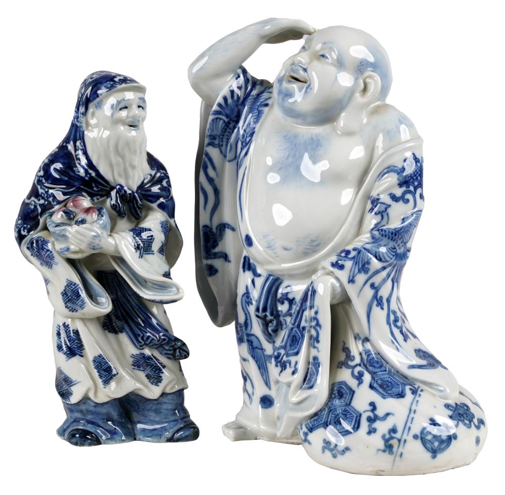 Appraisal: TWO CHINESE BLUE WHITE PORCELAIN ANCESTRAL FIGURESunsigned Provenance The Estate