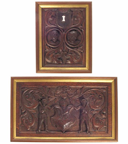 Appraisal: A group of three carved oak panels height of largest