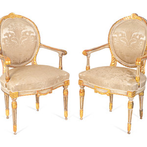 Appraisal: A Pair of Italian Neoclassical Painted and Parcel Gilt Armchairs