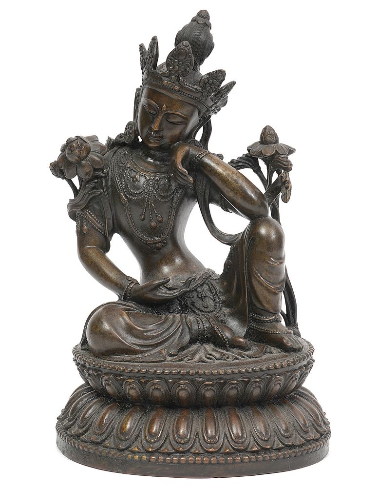 Appraisal: Bronze 'Resting' Buddha on Lotus Pedestal Bronze figure of a