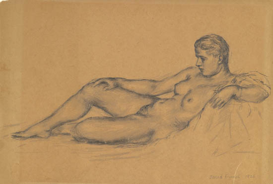 Appraisal: JARED FRENCH Reclining Nude Pencil on tan wove paper x