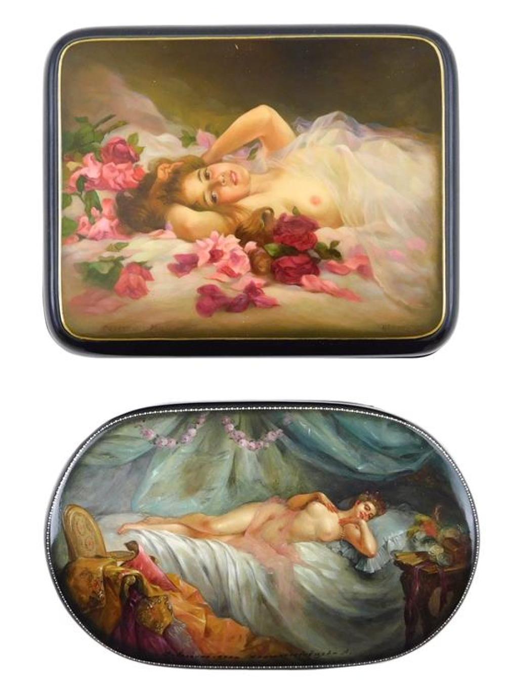 Appraisal: Russian hand-painted lacquer boxes group of two both beautifully painted