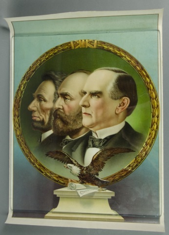 Appraisal: Poster of the Three Martyred PresidentsFull color lithograph showing Lincoln