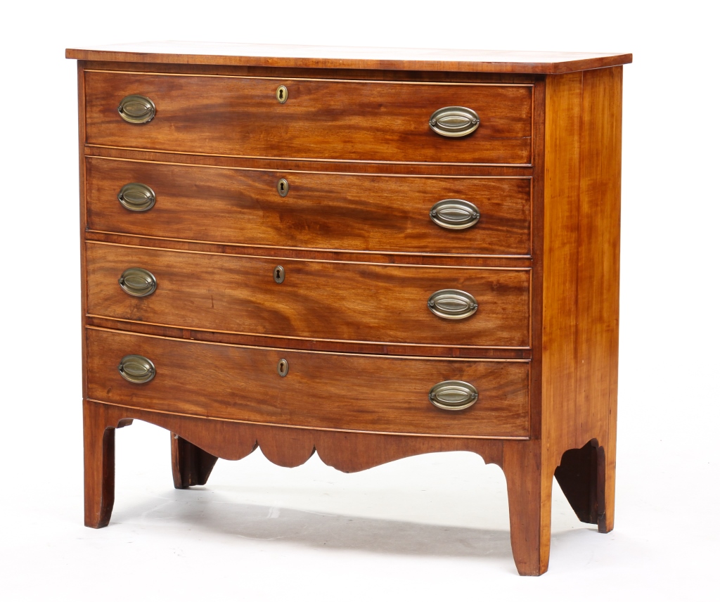 Appraisal: NEW ENGLAND HEPPLEWHITE BOWFRONT CHEST Late th-early th century cherry