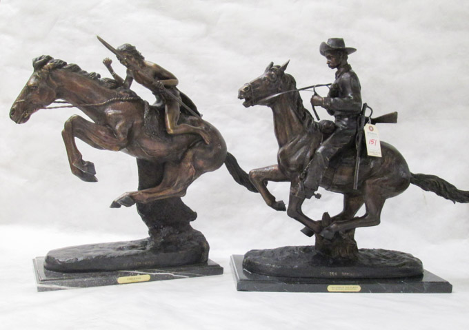 Appraisal: TWO WESTERN BRONZE SCULPTURES after the works of Frederic Sackrider