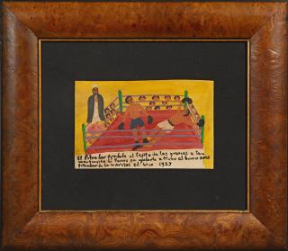 Appraisal: Mexican Retablo oil on tin giving thanks t Mexican Retablo