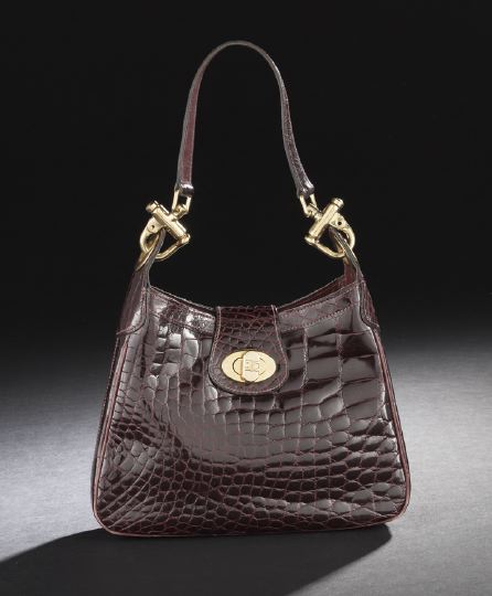 Appraisal: Celine Maroon Crocodile Handbag ca 's with toggle detachable fittings