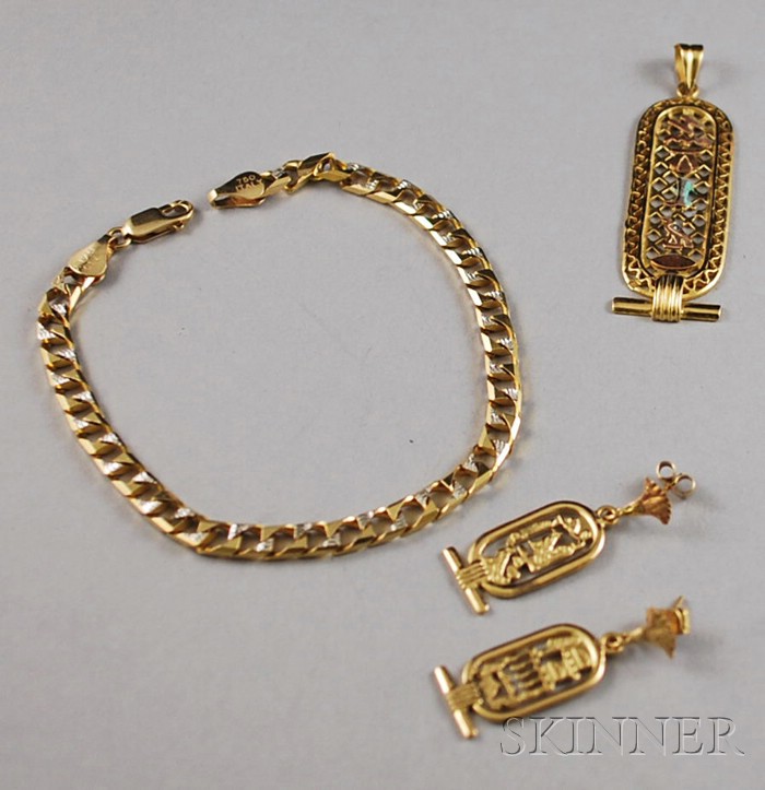 Appraisal: Three kt Gold Jewelry Items an Italian bracelet and an